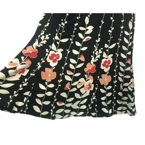 Talbot's Black Silk Skirt White Vines Red & Coral Floral Flair Maxi Skirt Sz 2P